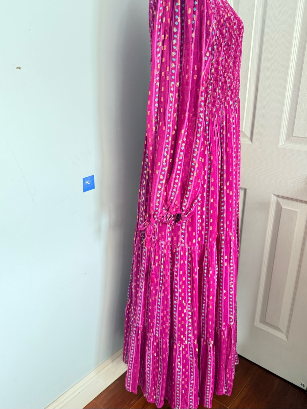 Oliphant Wine-Red Printed Maxi Dress with Long Sleeves - Picture 6 of 15